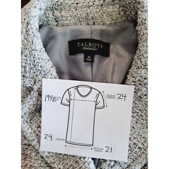 Talbot's Cotton Blend Tweed Coat Women's 10 Grey Metallic White Tweed Mid Length - Picture 9 of 9